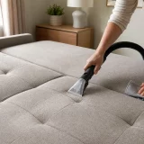 Cleaning an unfolded sofa bed with upholstery tools